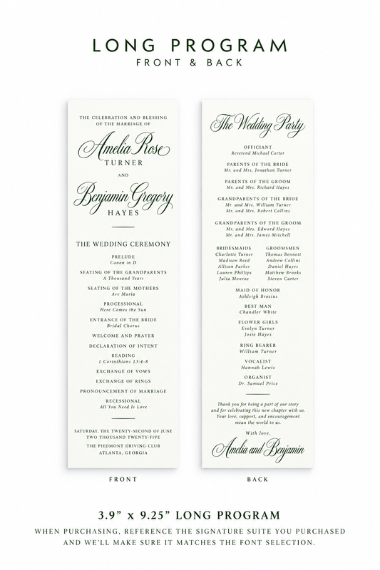 Signature Wedding Program | 3.9" × 9.25