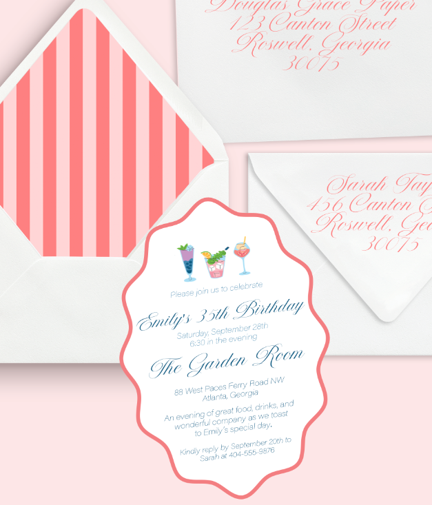 Coral Stripe Birthday Invitation