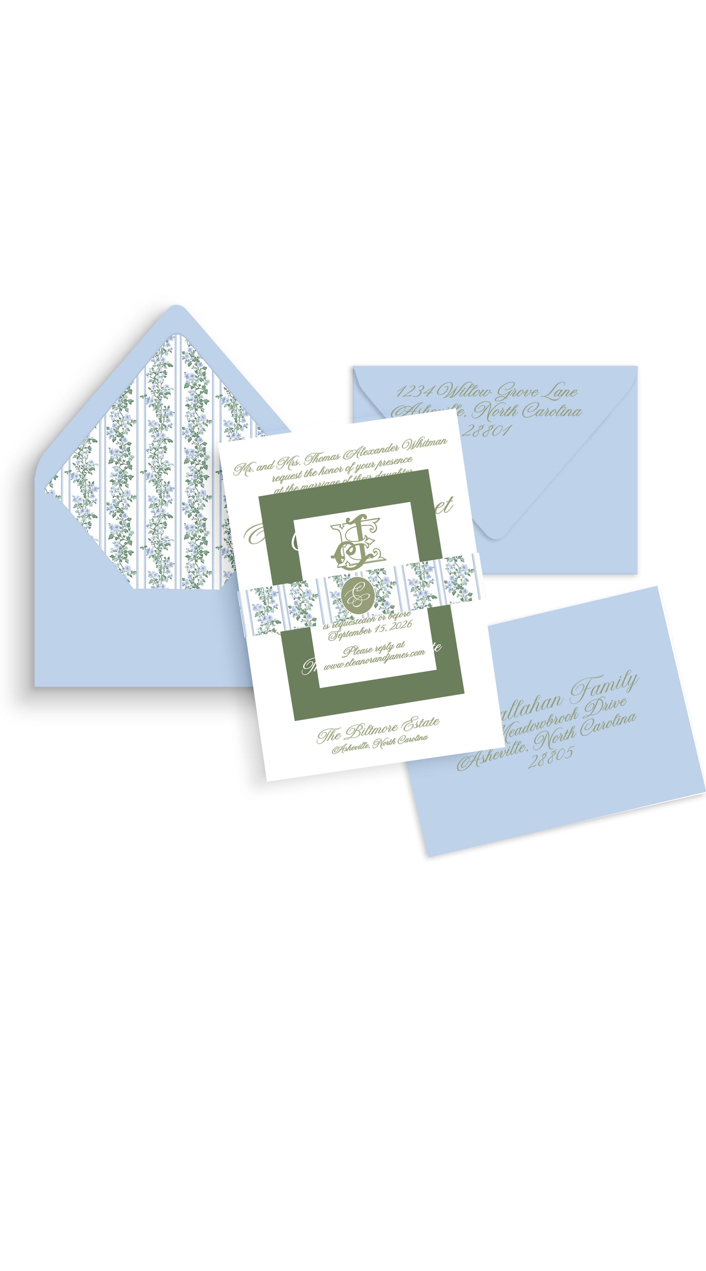 Blue & Green Estate Wedding Invitation Suite
