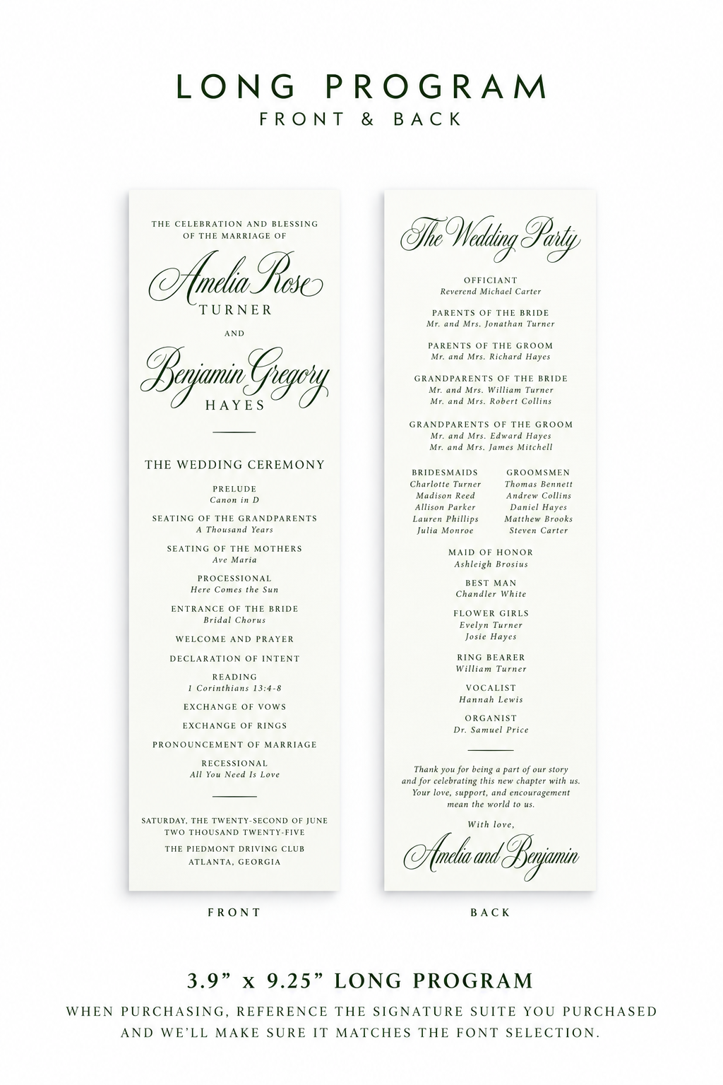 Signature Wedding Program | 3.9" × 9.25
