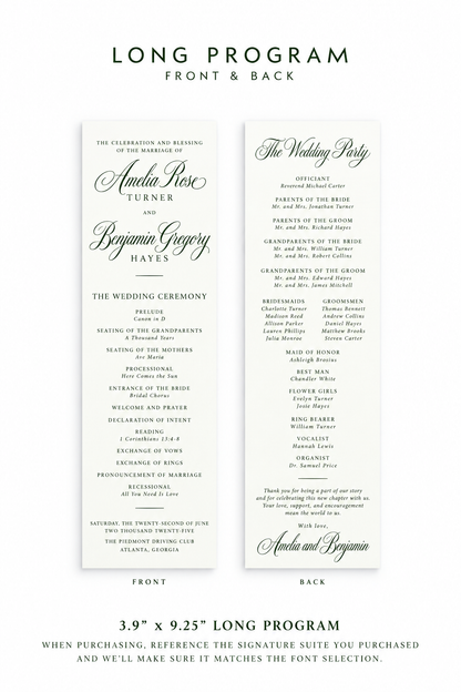 Signature Wedding Program | 3.9" × 9.25