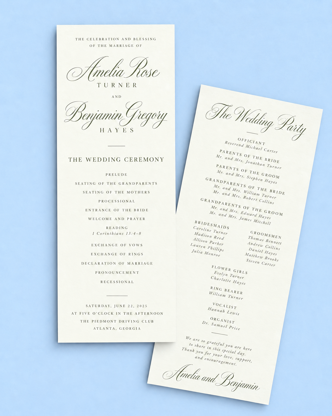 Signature Wedding Program | 3.9" × 9.25