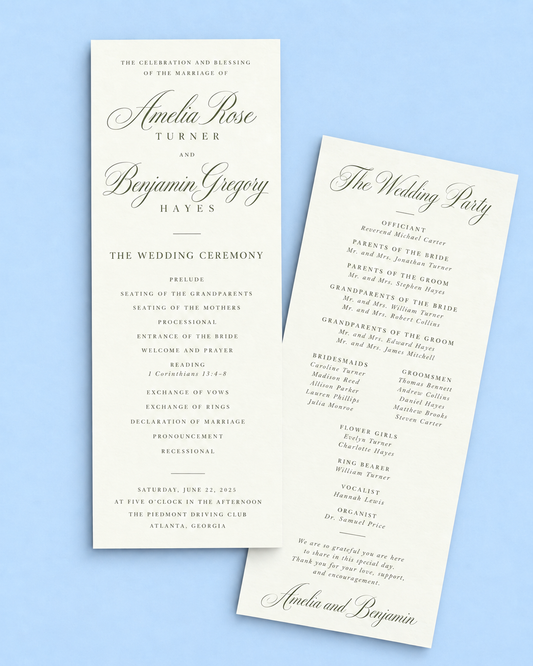 Signature Wedding Program | 3.9" × 9.25