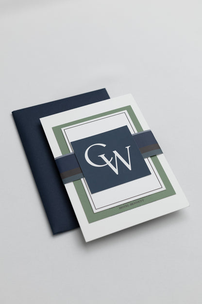 Navy and Green Plaid Wedding Invitation Suite