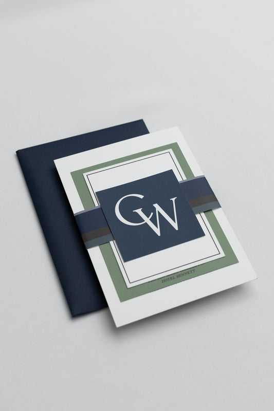 Navy and Green Plaid Wedding Invitation Suite
