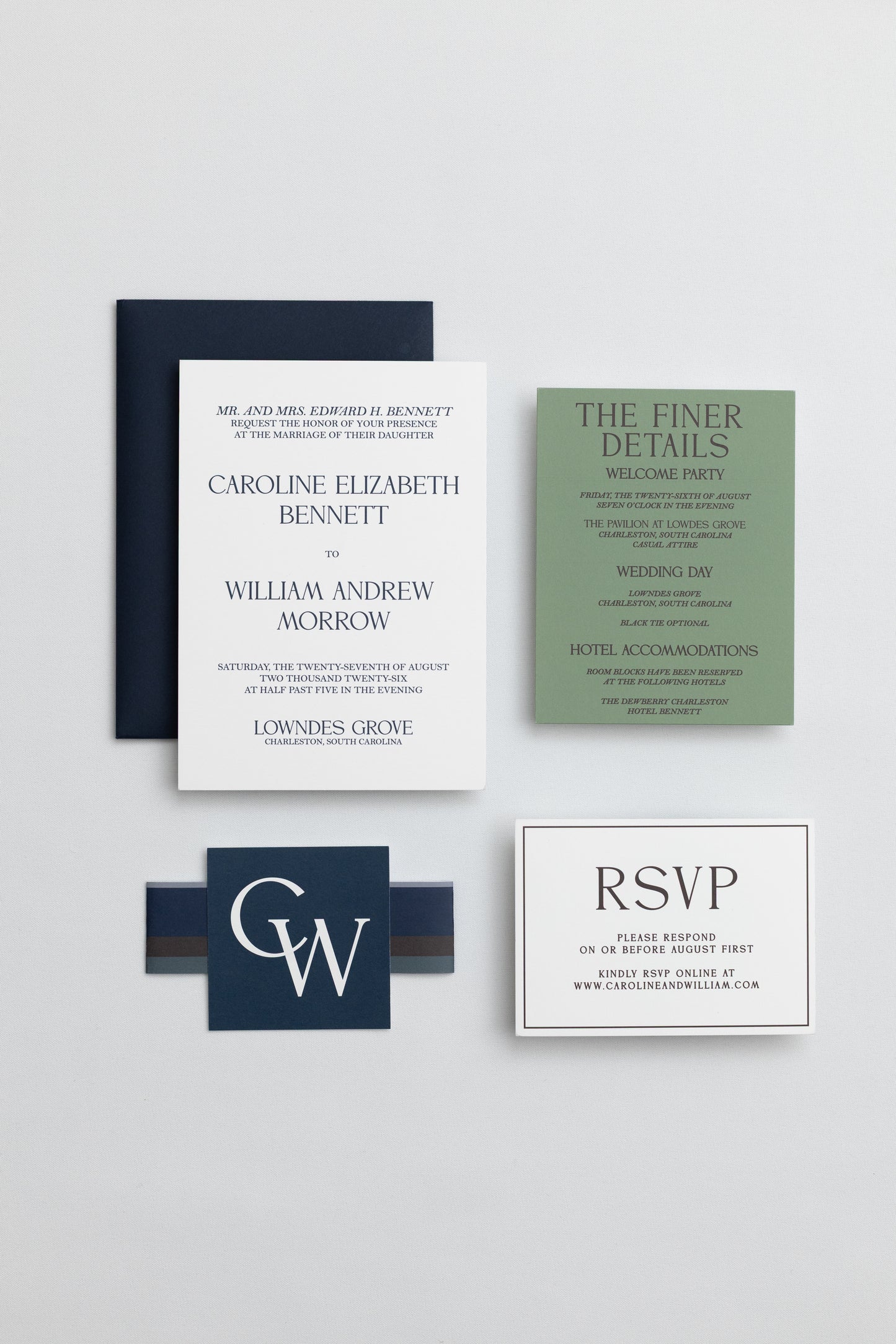 Navy and Green Plaid Wedding Invitation Suite