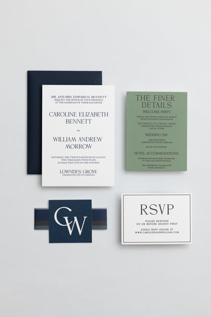 Navy and Green Plaid Wedding Invitation Suite