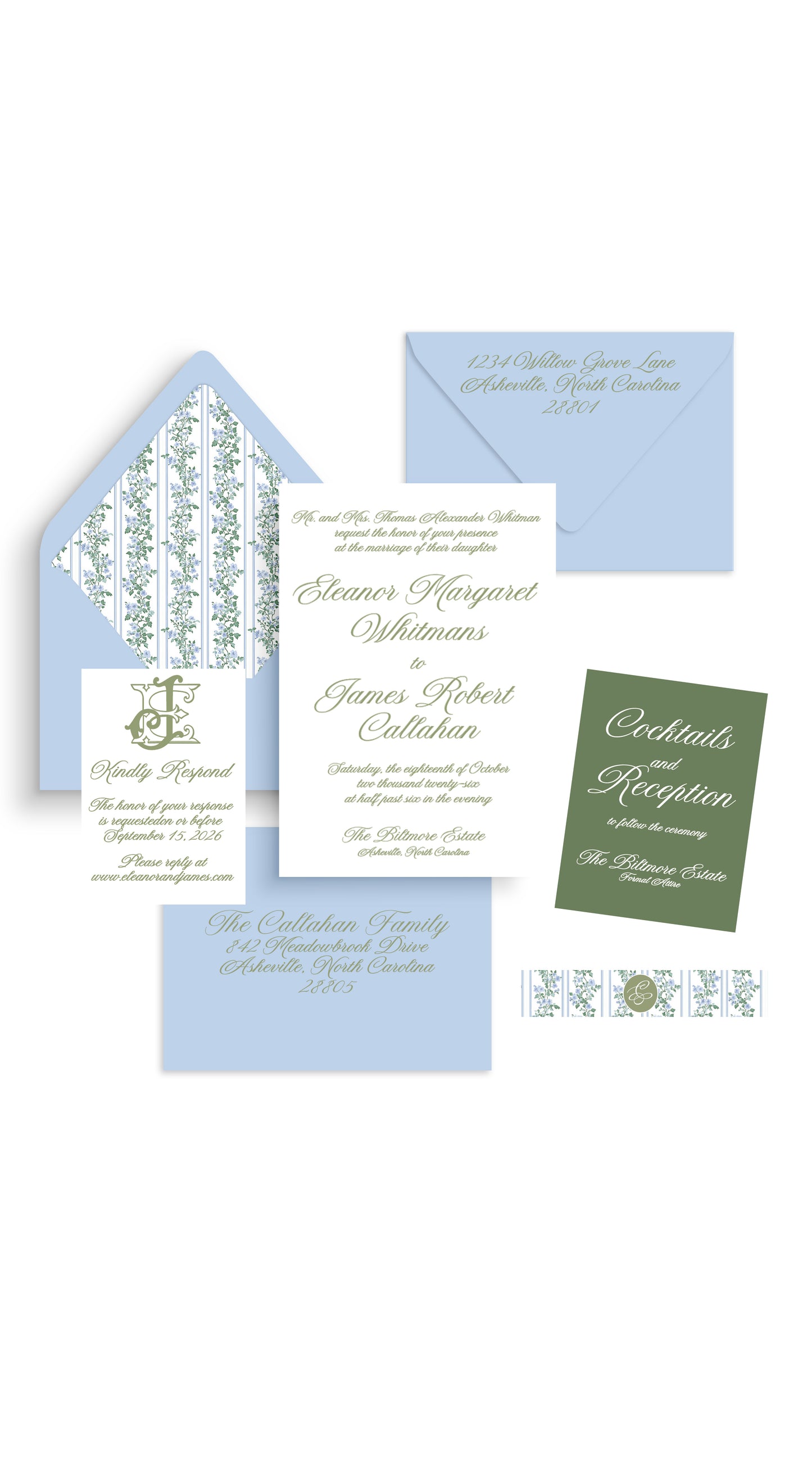 Blue & Green Estate Wedding Invitation Suite