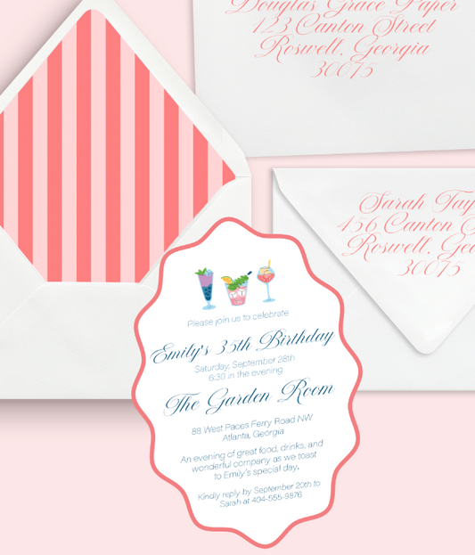 Coral Stripe Birthday Invitation