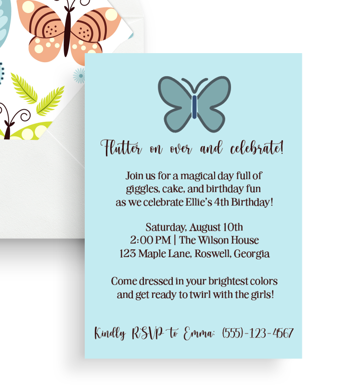 Whimsical Wings Kids Birthday Invitation