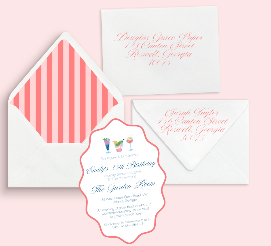 Coral Stripe Birthday Invitation