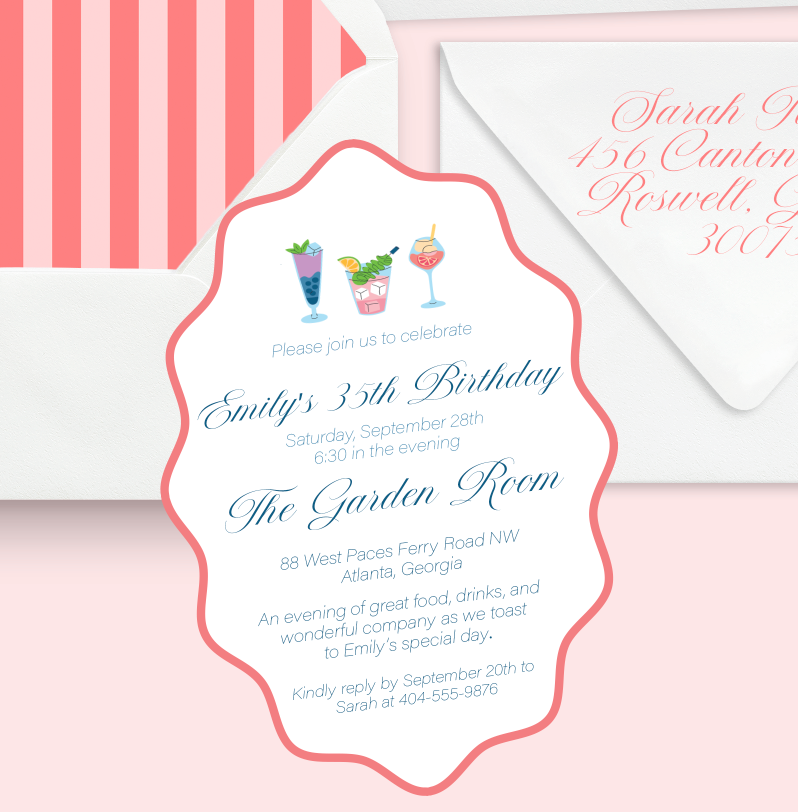 Coral Stripe Birthday Invitation