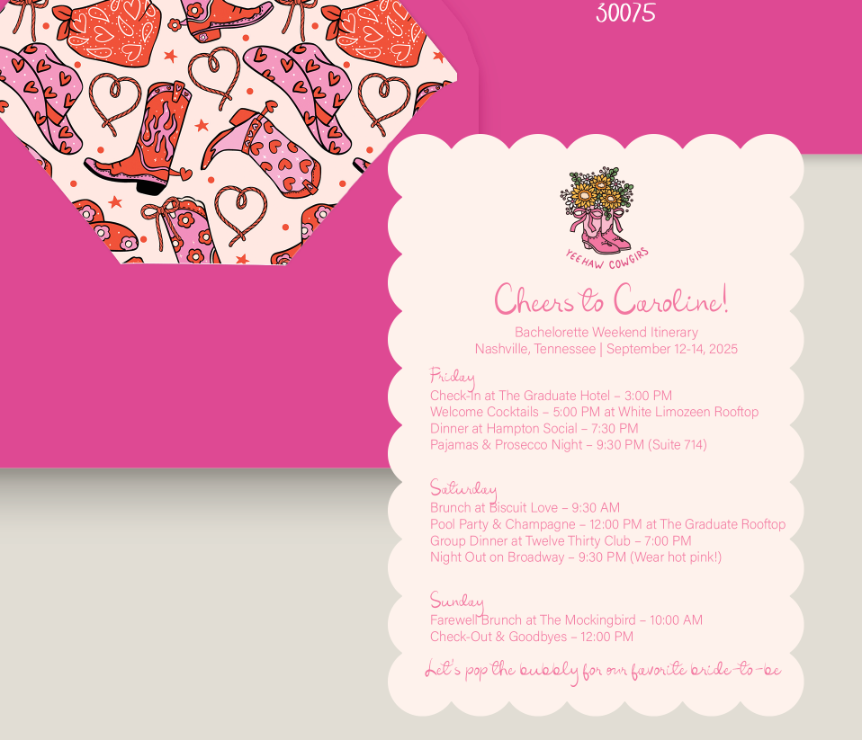 Boots & Bubbly- Bachelorette Itinerary Suite